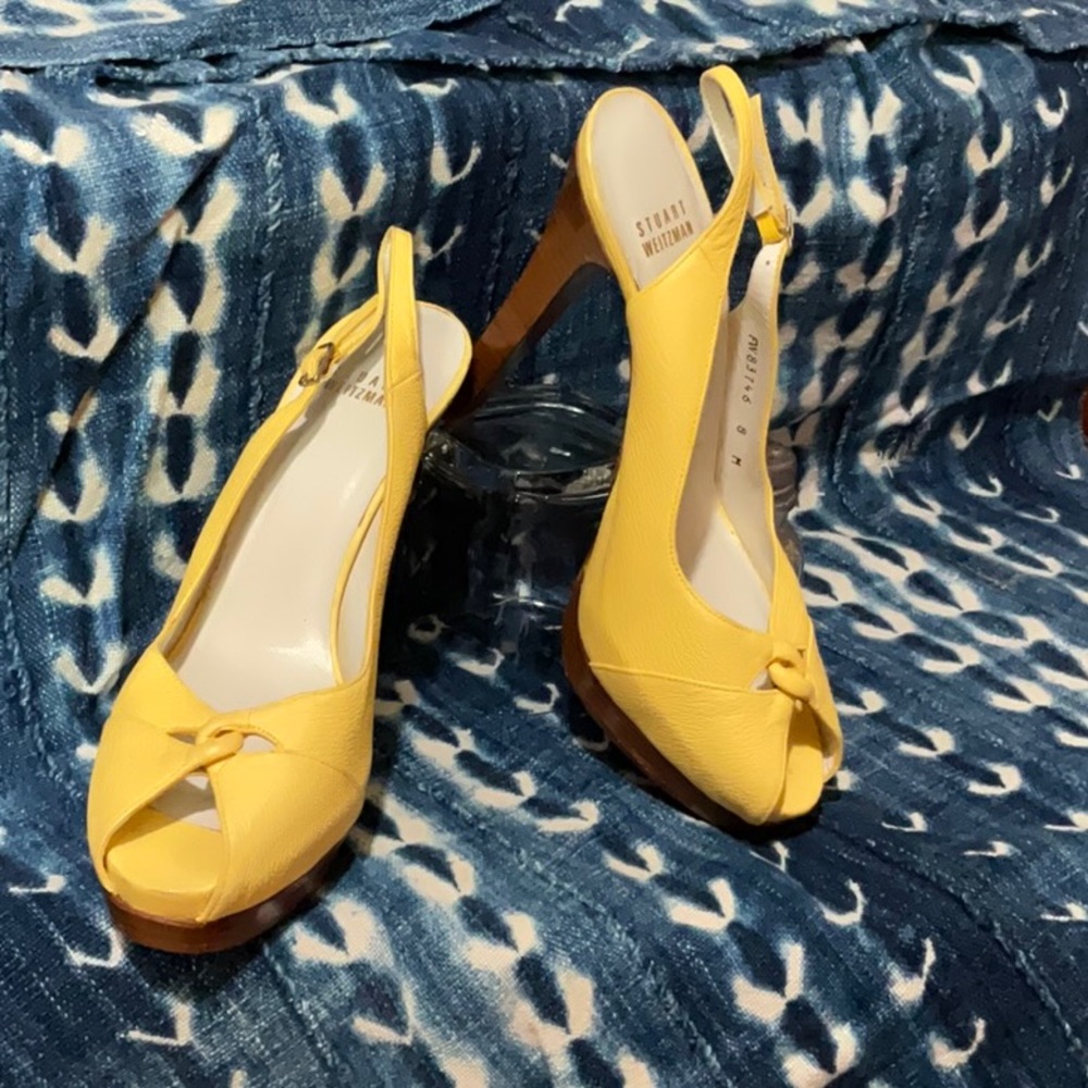 Stuart Weitzman yellow peep-toe heels